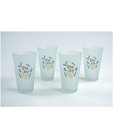 Promotional Gift Sets: Reusable Full Color Frosted Mixing Glass Set of 4 - 16 oz.